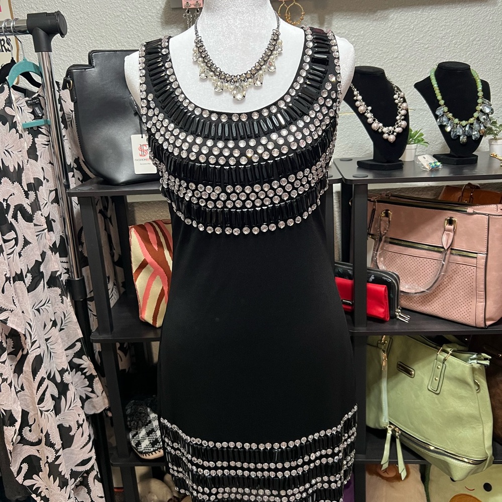 Chic Black Dress with Silver Accents